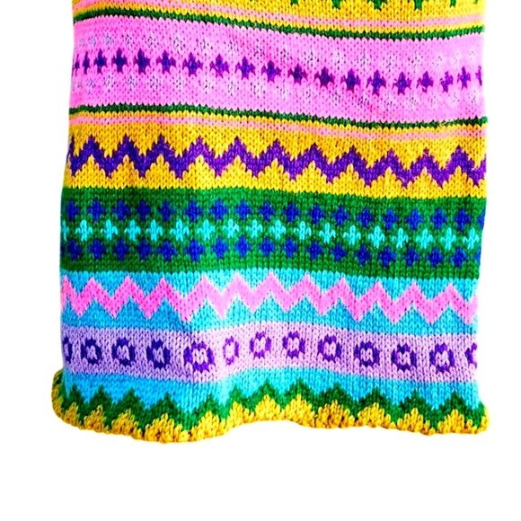 Vintage Hand Knit Colorful Fair Isle Skirt Pastel Elastic Waist Medium - Picture 7 of 15